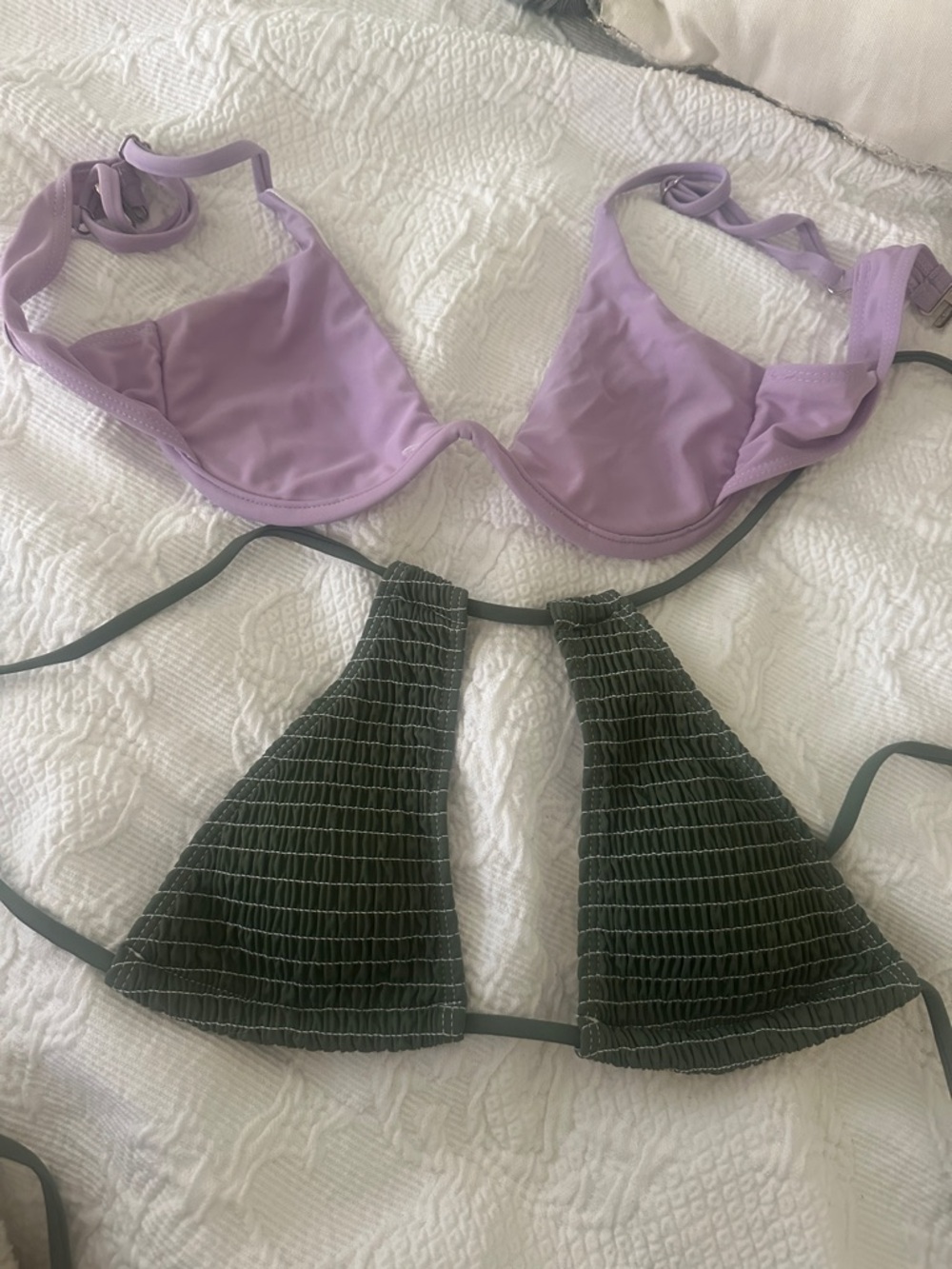 Bikini top bundle Lilac Underwire Bikini Top & Olive Smocked Triangle Bikini Top